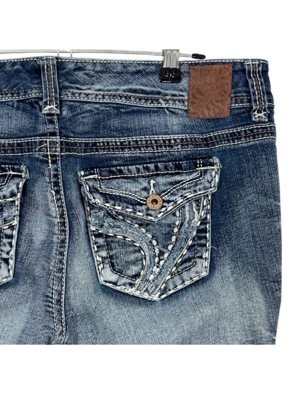 Ariya Y2K Flap Pocket Boot Cut Jeans Womens 31/31 Medium Wash Denim Fading VGUC
